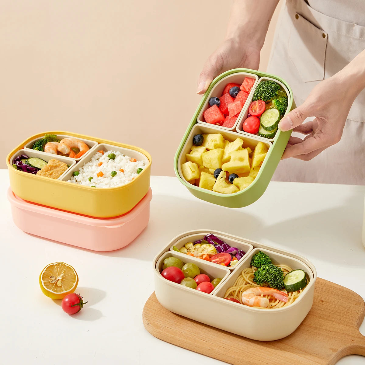 Boîte à repas hermétique portable à 3 compartiments